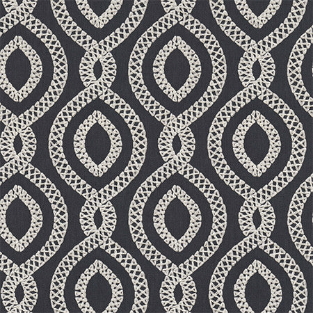 Historic District Indigo by Carole Designer Fabric Making Waves Base: 68% Polyester, 21% Linen, 11% Cotton Embr: 100% Polyester 51,000 Wyzenbeek Double Rubs 6 1/4" V, 3 1/4" H HD 54" - Swanky Fabrics -
