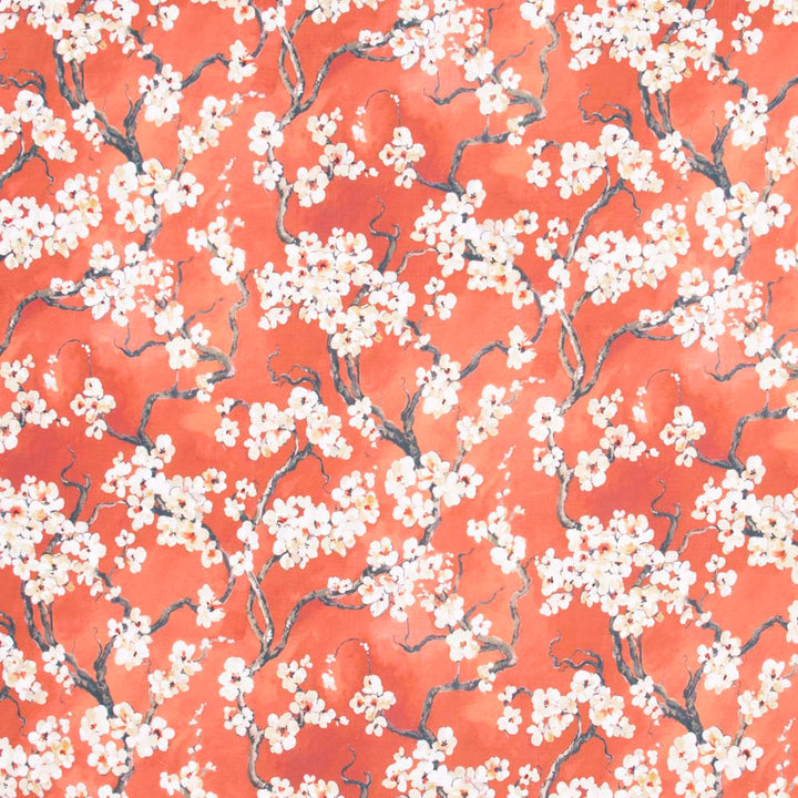 Cherry Blossom Persimmon by Carole Fabric Red Sea 100% Polyester India 50,000 Wyzenbeek Double Rubs Horizontal: 27.375 and Vertical: 25.25 56 - Fabric Carolina -