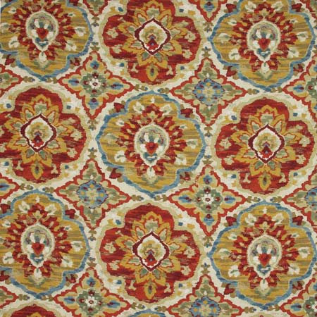 Culture Harvest by Carole Fabric Golden Sunrise,Red Sea 67% Viscose, 33% Linen Spain Passes 15,000 Double Rubs Wyzenbeek </p><p>Repeat: 27" V, 27" H 54" - Fabric Carolina -