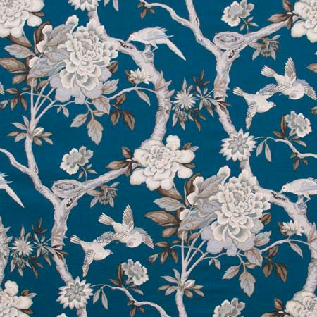 Bird Sanctuary Prussian by Carole Designer Fabric Red Sea 100% Cotton -SSR Peru 25,000 Wyzenbeek Double Rubs Horizontal: 13 1/2" D and Vertical: 25 1/4" V 54" - Swanky Fabrics -