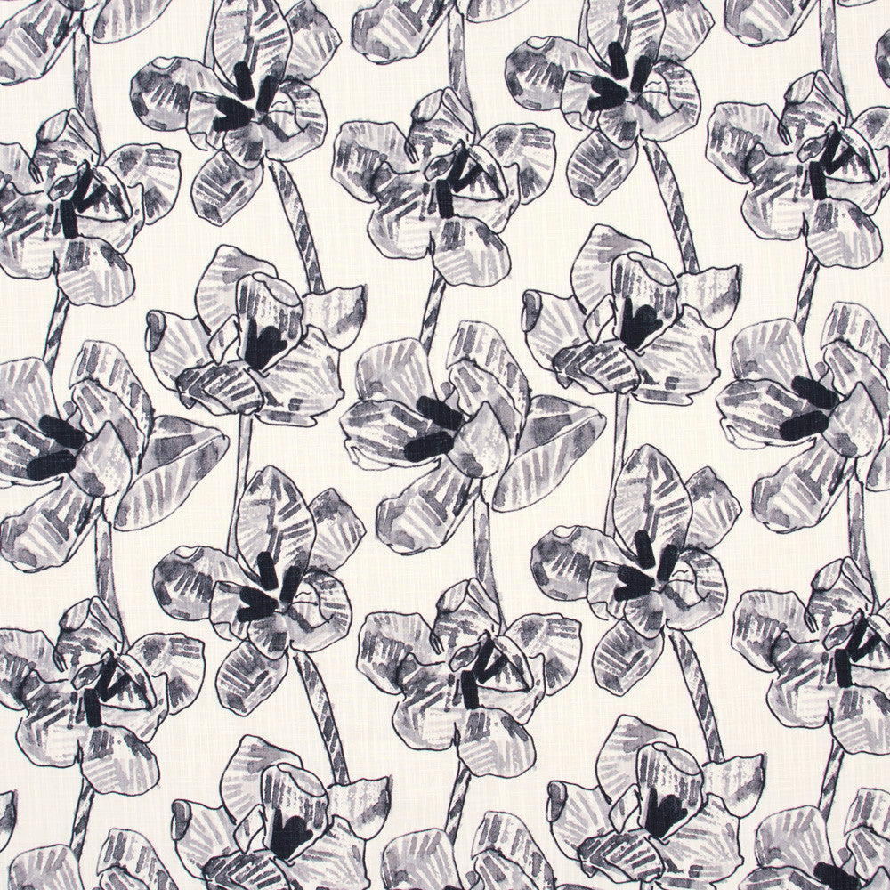 Sleepy Hollow Onyx by Carole Fabric White Smoke 100% Cotton Soil & Stain Release Printed in USA Passes 12,000 Double Rubs Wyzenbeek Horizontal: 13.5 and Vertical: 18 54 - Fabric Carolina -