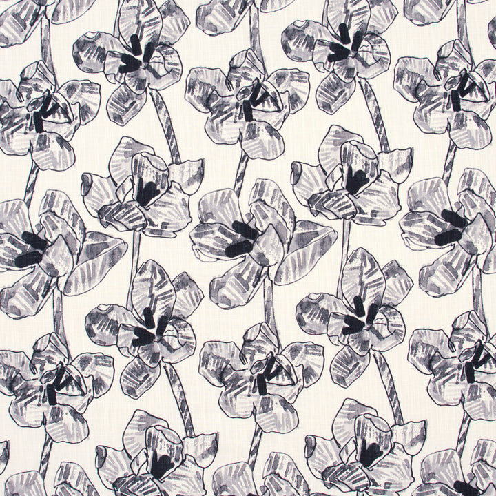 Sleepy Hollow Onyx by Carole Fabric White Smoke 100% Cotton Soil & Stain Release Printed in USA Passes 12,000 Double Rubs Wyzenbeek Horizontal: 13.5 and Vertical: 18 54 - Fabric Carolina -