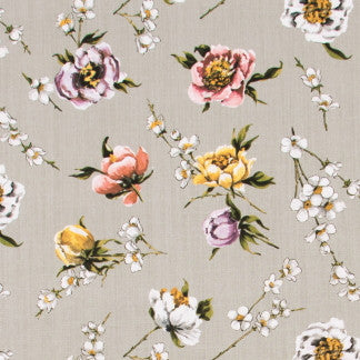 Flower Shop Heather Grey by Carole Fabric DESERT WANDERER 90% Cotton, 10% Linen Pakistan Passes 15,000 Double Rubs Wyzenbeek </p><p>Repeat: 13 1/2" V, 13" H HD 58" - Fabric Carolina -