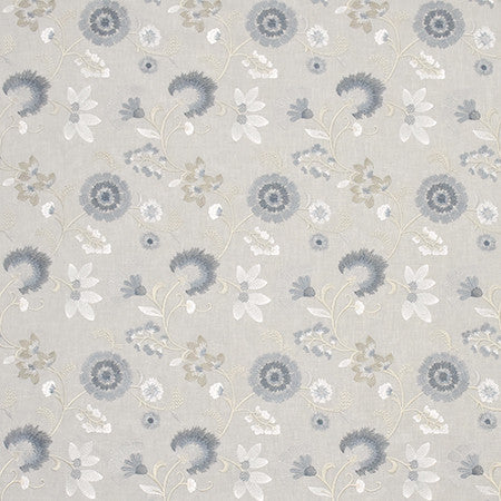Always There Iceberg by Carole Fabric Wallflower Base: 52% Cotton, 48% Polyester. Embr: 100% Poly INDIA 15,000 Wyzenbeek Double Rubs 9 1/4" V, 8 3/4" H 52.5"  - Fabric Carolina -