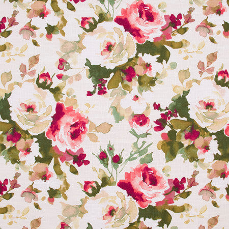 Pleased As Punch Blossom by Carole Fabric Azalea 75% Cotton, 25% Linen -Soil Repellent Pakistan Passes 20,000 Double Rubs Wyzenbeek 25 1/4" V, 27" H 54"  - Fabric Carolina -
