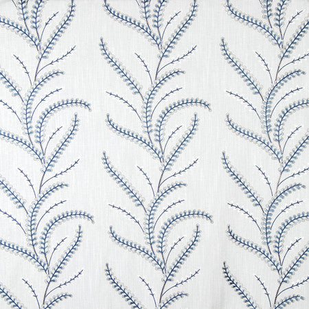 New Traditions Delft by Carole Fabric Making Waves Base: 82% Polyester, 11% Cotton, 7% Linen Embr: 50% Cotton, 50% Viscose N/A 12 5/8" V, 13 3/8" H 52" - Fabric Carolina -