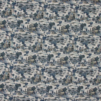 Culture Trip Indigo by Carole Fabric Fountain Gate 90% Polyester, 10% Linen China Passes 50,000 Double Rubs Wyzenbeek 13 5/8" V, 13 5/8" H 58"  - Fabric Carolina -