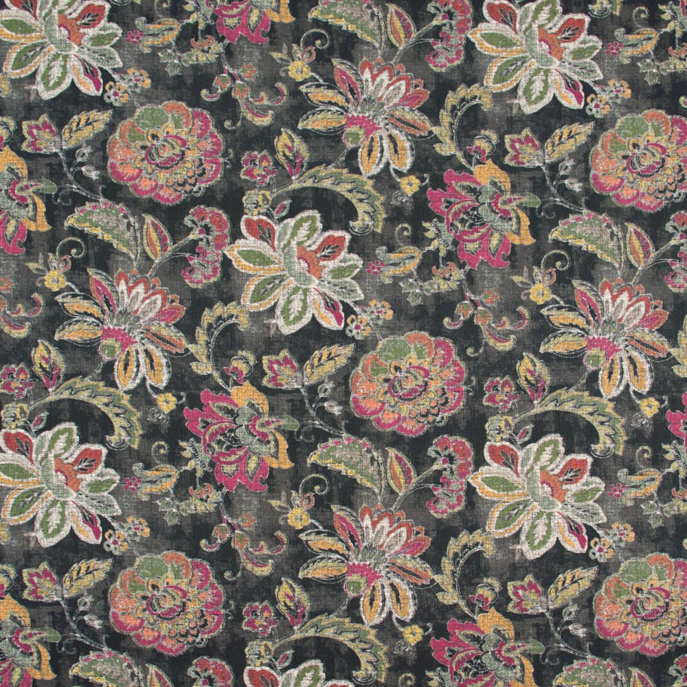 Raven Court Black Cherry by Carole Fabric Onyx & Ivory 100% Cotton- Soil & Stain Repellent Pakistan Passes 30,000 Double Rubs Wyzenbeek Horizontal: 27 and Vertical: 2525 54 - Fabric Carolina -