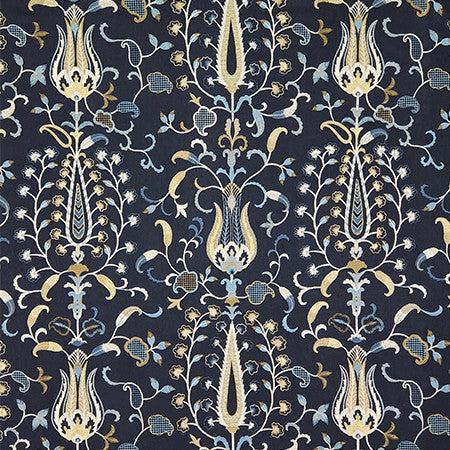 Chance To Create Navy by Carole Designer Fabric Hidden Treasure Base: 50% Poly, 50% Cotton Embr: 70% Poly, 30% Cotton India 30 1/2" V, 25 1/2" H 50" - Swanky Fabrics -
