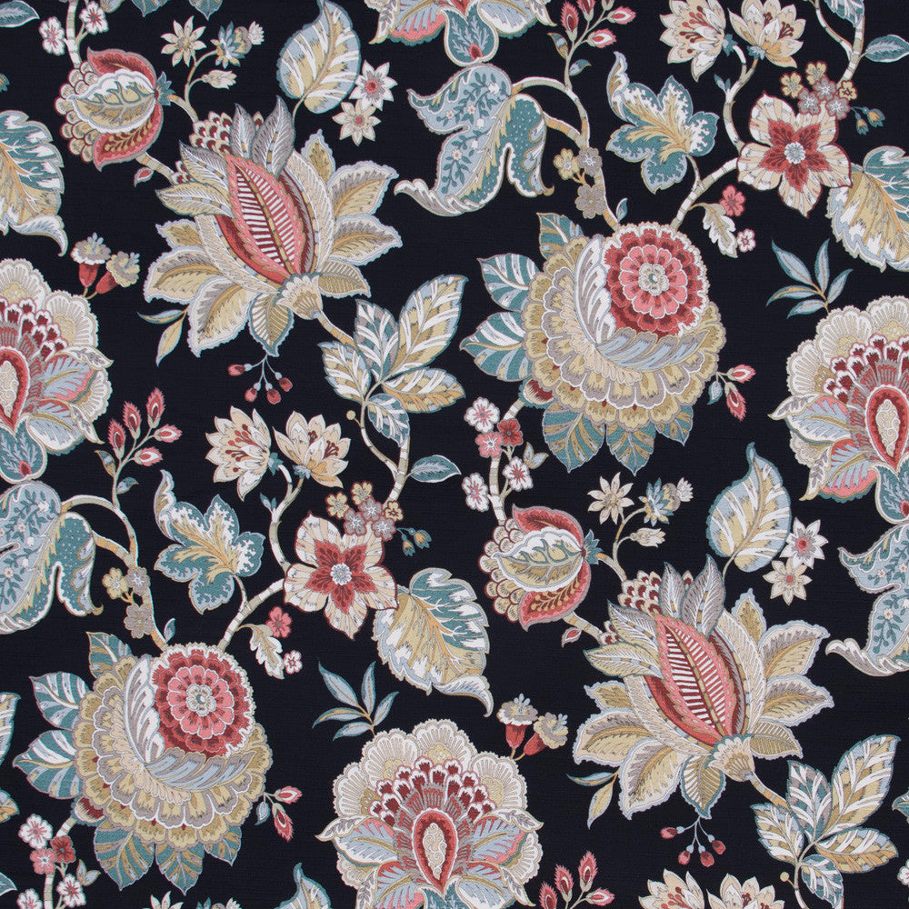 Any Tradition Jet by Carole Designer Fabric Azalea 100% Cotton Spain Passes 30,000 Double Rubs Wyzenbeek Horizontal: 27 and Vertical: 27 54 - Swanky Fabrics -