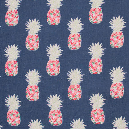 Happy Pineapple Navy by Carole Fabric Bluebird 95% Polyester, 5% Linen China Passes 50,000 Double Rubs Wyzenbeek </p><p>Repeat: 10 1/2" V, 8 3/4" H 58" - Fabric Carolina -