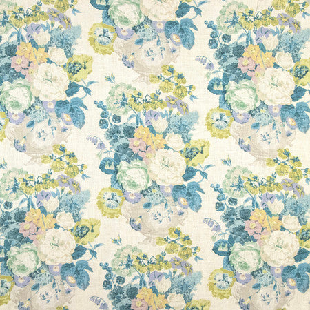 Brilliant Blooms Blue Topaz by Carole Designer Fabric Making Waves 55% Linen, 45% Viscose 36,000 Wyzenbeek Double Rubs 19 3/4" V, 13 1/2" H HD 54" - Swanky Fabrics -