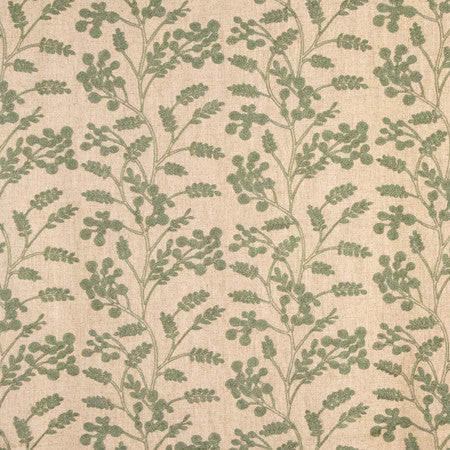 Last Comment Thyme by Carole Fabric Serene Green Base: 70% Viscose, 30% Linen Embr: 100% Viscose 51,000 Wyzenbeek Double Rubs 9 1/4" V, 13 1/4" H 52" - Fabric Carolina -