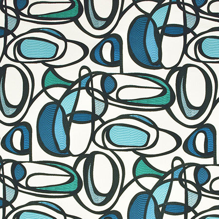 Great Conversation Cabana Blue by Carole Fabric Prisma 100% Cotton INDIA 12,000 Wyzenbeek Double Rubs 26 3/4" V, 27 1/2" H HD 56.75"  - Fabric Carolina -