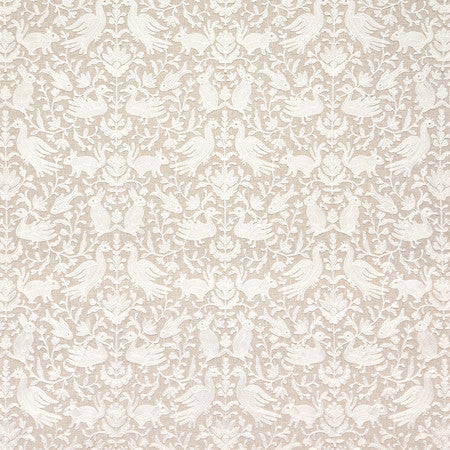 Woodland Animals Natural by Carole Designer Fabric Neutral Ground Base: 52% Cotton, 48% Polyester Embr: 100% Rayon India 19" V, 8 1/2" H HD 51 3/4"" - Swanky Fabrics -