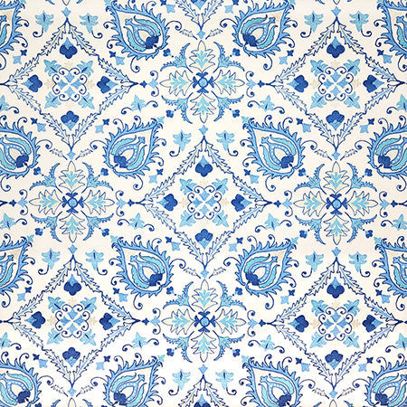 Faux Show Wedgewood by Carole Designer Fabric First Impressions 100% Cotton India 25 1/4" V, 13 1/2" H HD 54" - Swanky Fabrics -
