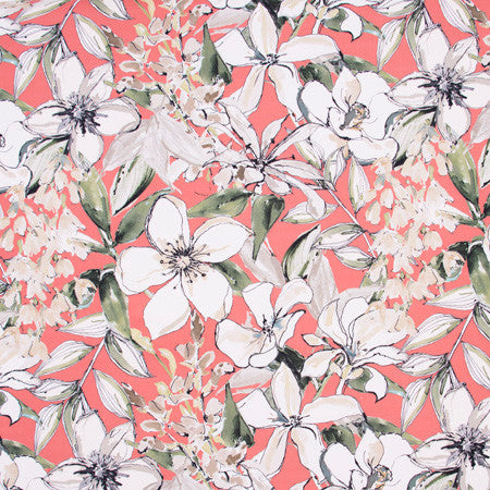 What We Share Coral by Carole Fabric Azalea 100% Cotton- Soil Repellent India Passes 15,000 Double Rubs Wyzenbeek </p><p>Repeat: 27" V, 27" H 59" - Fabric Carolina -