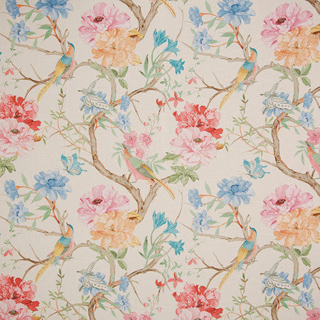Bird Call Garden by Carole Designer Fabric Sunset Serenade 100% Cotton India 26 3/4" V, 27" H 55 1/2"" - Swanky Fabrics -