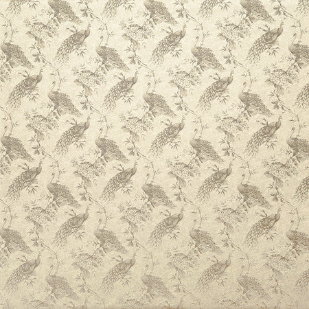 Roaming Peacock Smoke by Carole Fabric Manchester Base: 44% Polyester, 34% Rayon, 22% Cotton Embr: 100% Polyester India  13 1/2" V, 7" H HD 55 1/4""  - Fabric Carolina -