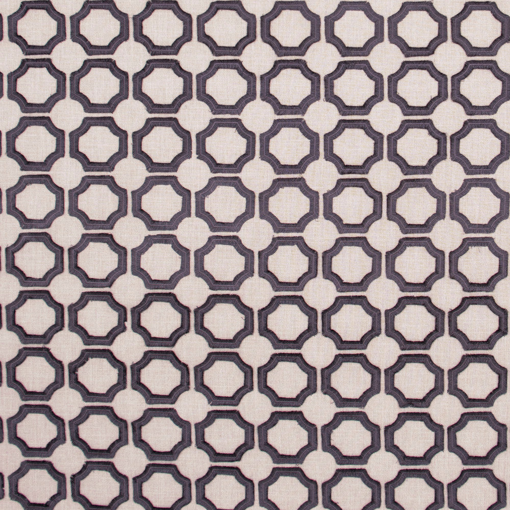 Circle Within Charcoal by Carole Fabric White Smoke 52% Polyester, 48% Cotton India Passes 51,000 Double Rubs Wyzenbeek Horizontal: 3.375 and Vertical: 3.125 53 - Fabric Carolina -