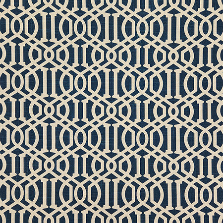 Cant Say No Navy by Carole Fabric Dawn & Dusk 70% Cotton, 30% Linen China  8" V, 4 1/2" H HD 54"  - Fabric Carolina -