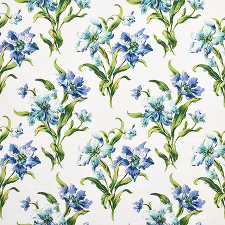 Vibrant Stems Cobalt by Carole Fabric Wellington 100% Cotton SPAIN 30,000 Wyzenbeek Double Rubs 13 1/2" V, 13 1/2" H 54"  - Fabric Carolina -