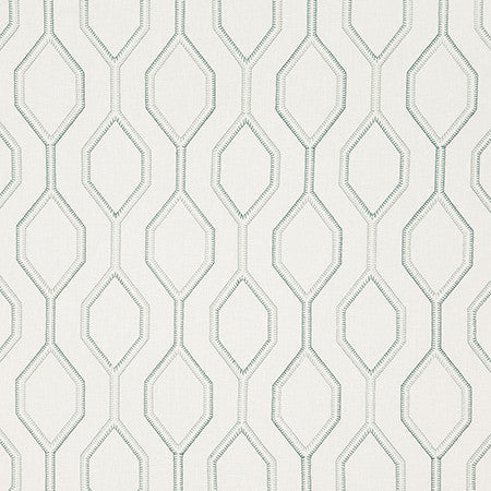 Going My Way Mint by Carole Designer Fabric Dewdrop Base: 70% Cotton, 25% Polyester, 5% Linen, Embr: 61% Cotton, 22% Polyester, 13% Rayon, 4% Linen India 7 3/4" V, 6 1/2" H 52" - Swanky Fabrics -