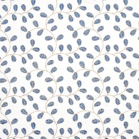 To Be Free Lapis by Carole Fabric Wallflower Base:71% Polyester, 29% Cotton. Embr:100% Viscose INDIA 51,000 Wyzenbeek Double Rubs 9 1/2" V, 10 3/8" H 52"  - Fabric Carolina -