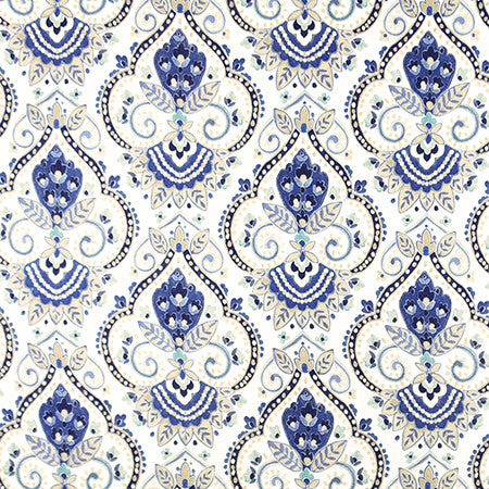Kings North Indigo by Carole Fabric Bluebell 67% Viscose, 33% Linen Spain  13 1/2" V, 13 1/2" H HD 54"  - Fabric Carolina -