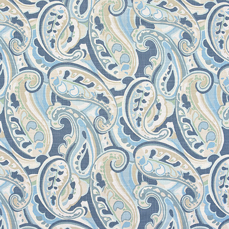 Bring It Around Mist by Carole Designer Fabric Bluebell 75% Cotton, 25% Linen-Soil Repellent Pakistan 12,000 Wyzenbeek Double Rubs 24 3/4" V, 27 1/8" H HD 56.75" - Swanky Fabrics -