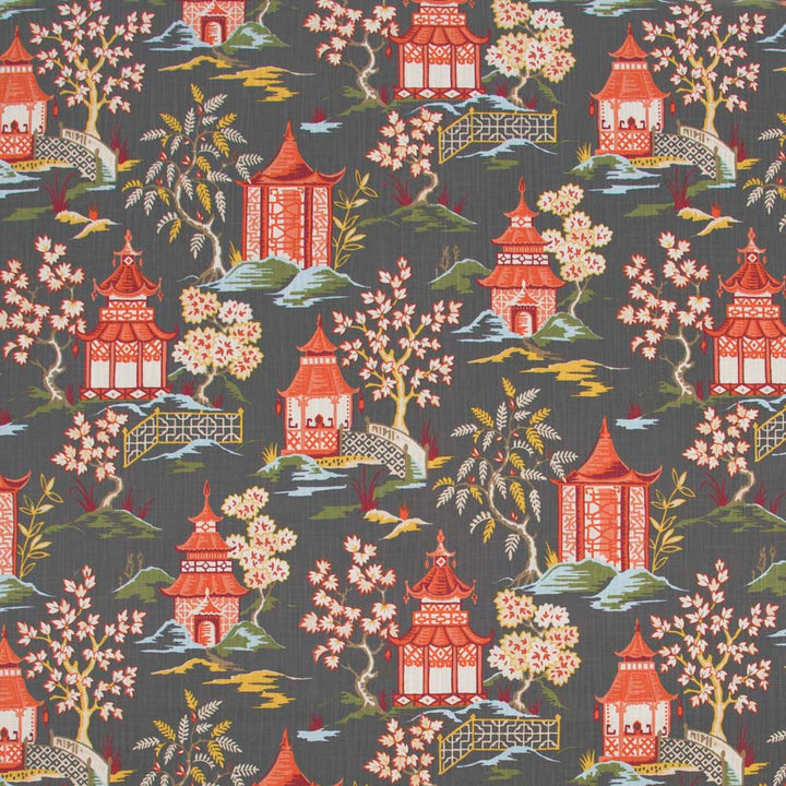 Toji Garden Lacquer by Carole Designer Fabric Red Sea 100% Cotton -SR China 27,000 Wyzenbeek Double Rubs Horizontal: 27.375 and Vertical: 27 58 - Swanky Fabrics -