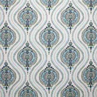 Once Again Teal by Carole Fabric Bold Adventure 55% Linen, 45% Rayon China Passes 40,000 Double Rubs Wyzenbeek </p><p>Repeat: 13 1/2" V, 13 1/2" H 55" - Fabric Carolina -