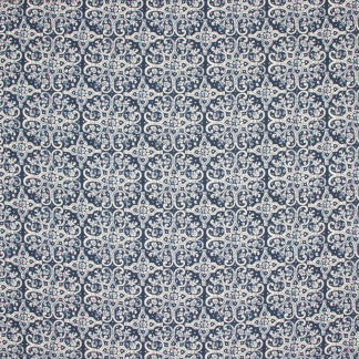Press Badge Navy by Carole Fabric Refined Beauty 90% Cotton, 10% Linen Pakistan  6 1/4" V, 6 1/4" H 54"  - Fabric Carolina -