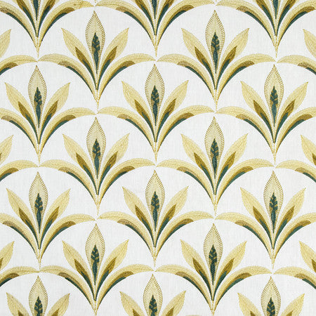 Isle Of Palms Viridian by Carole Fabric Serene Green Base: 60% Cotton, 40% Linen Embr: 63.7% Viscose, 36.3% Polyester N/A 7 5/8" V, 8 1/2" H 52" - Fabric Carolina -
