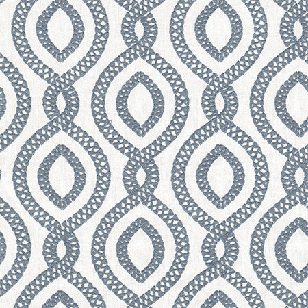 Historic District Sky by Carole Fabric Making Waves Base: 68% Polyester, 21% Linen, 11% Cotton Embr: 100% Polyester 51,000 Wyzenbeek Double Rubs 6 1/4" V, 3 1/4" H HD 54" - Fabric Carolina -