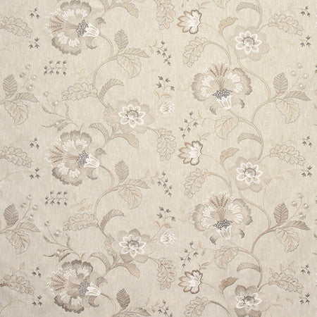 Beside Me Dune by Carole Fabric Wallflower Base: 77% Polyester, 23% Cotton. Embr: 100% Rayon INDIA 6,000 Wyzenbeek Double Rubs 12 3/8" V, 26" H 51.75"  - Fabric Carolina -