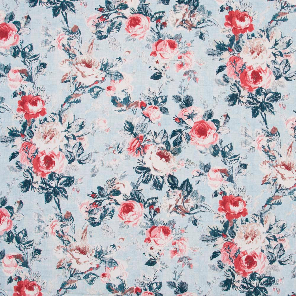 Anniversary Dance Chambray by Carole Fabric Red Sea 80% Cotton, 20% Linen China 51,000 Wyzenbeek Double Rubs Horizontal: 27 and Vertical: 25.25 54 - Fabric Carolina -