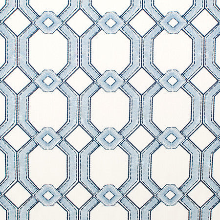 Graceful Gate Delft by Carole Designer Fabric French Navy,Bluebell 100% Polyester India N/A 6 1/2" V, 6 3/4" H 53.5" - Swanky Fabrics -