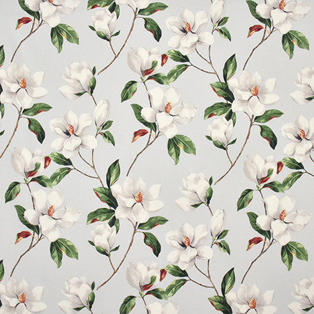 Magnolia Way Pearl Grey by Carole Fabric Wellington 100% Cotton-Stain Resistant PAKISTAN 50,000 Wyzenbeek Double Rubs 24 3/4" V, 27" H HD 54.5"  - Fabric Carolina -