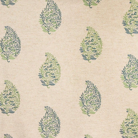 Get Busy Botanical by Carole Fabric Serene Green Base: 57% Cotton, 24% Linen, 19% Viscose Embr: 100% Polyester 3,000 Wyzenbeek Double Rubs 15 1/4" V, 23 1/4" H 50" - Fabric Carolina -