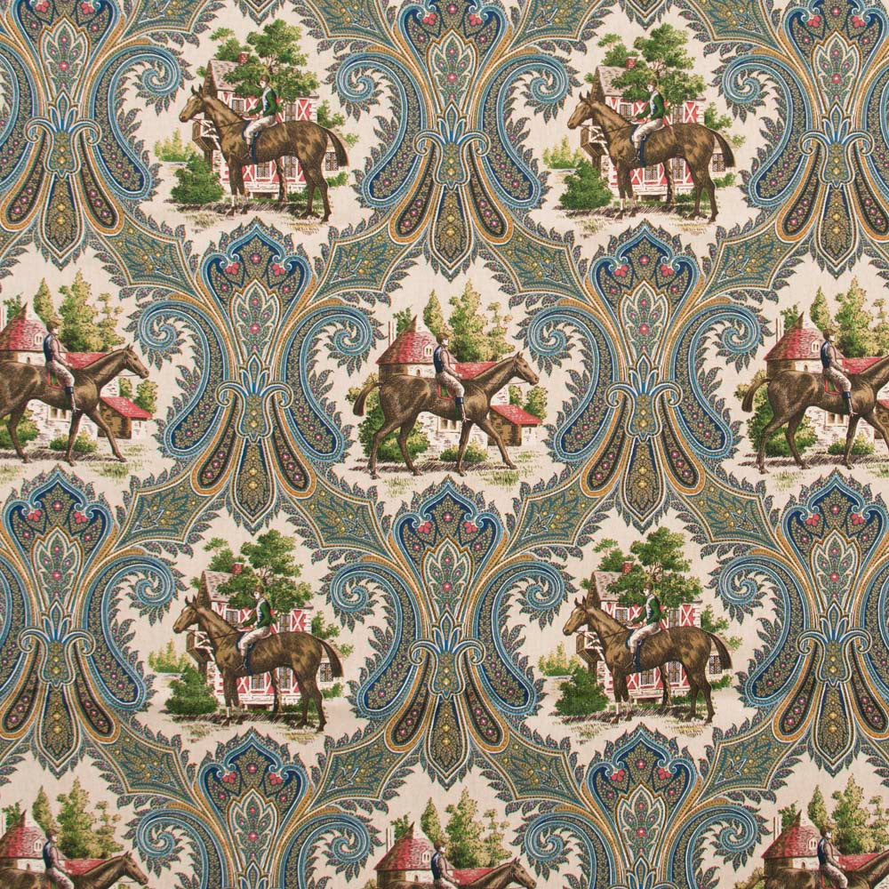 Horseman Royal by Carole Fabric Red Sea 100% Cotton -SSR Finished In USA 15,000 Wyzenbeek Double Rubs Horizontal: 13.5 and Vertical: 18 54 - Fabric Carolina -