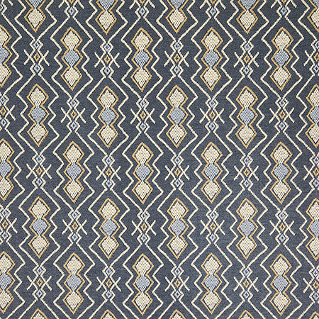 Fresh Form Indigo by Carole Fabric Hidden Treasure Base: 84% Cotton, 16% Polyester Embr: 100% Cotton India  12 1/2" V, 3 3/4" H HD 54"  - Fabric Carolina -