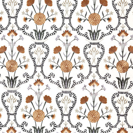 Delicate Heart Cayenne by Carole Fabric Sunset Serenade Base: 100% Cotton Embr:71% Cotton, 21% Viscose,8% Polyester India  30 1/4" V, 9" H HD 50""  - Fabric Carolina -