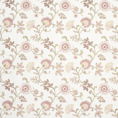 Always There Blush by Carole Fabric Wallflower Base: 52% Cotton, 48% Polyester. Embr: 100% Poly INDIA 15,000 Wyzenbeek Double Rubs 9 1/4" V, 8 3/4" H 52.5"  - Fabric Carolina -