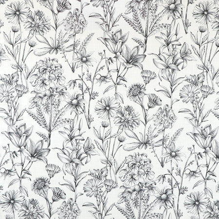 Garden Stencil Graphite by Carole Designer Fabric Neutral Ground 100% Cotton Spain 27" V, 13 1/2" H HD 54"" - Swanky Fabrics -