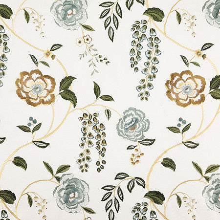 At Its Finest Saffron by Carole Fabric First Impressions Base: 100% Cotton Embr: 79% Cotton, 15% Viscose, 6% Poly India  30 1/2" V, 25 1/8" H 51"  - Fabric Carolina -