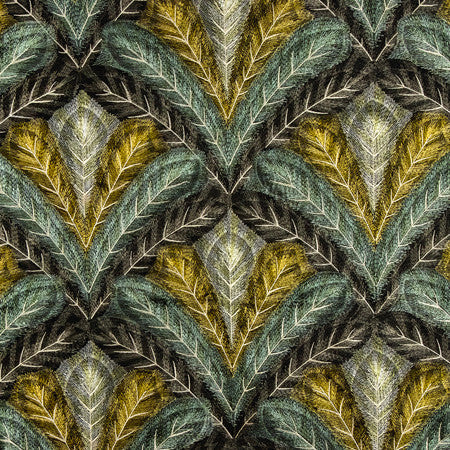 Palm Paradise Viridian by Carole Designer Fabric Serene Green Base: 100% Cotton Embr: 100% Viscose N/A 15 3/8" V, 17" H HD 53" - Swanky Fabrics -