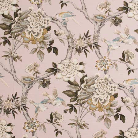 Bird Sanctuary Blush by Carole Fabric Pink Jade 100% Cotton- SSR Peru 25,000 Wyzenbeek Double Rubs 25 1/4" V, 13 1/2" H HD 54"  - Fabric Carolina -