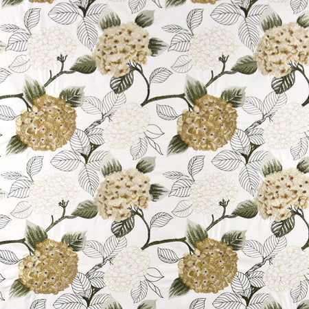 Hydrangea Park Golden by Carole Fabric Muse 70% Cotton, 30% Viscose India  15 3/4" V, 17" H 50"  - Fabric Carolina -
