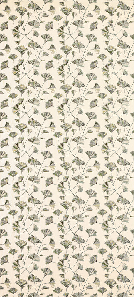 Reach For Me Sage by Carole Fabric Wallflower Base: 34% Viscose, 33% Poly, 33% Linen. Embr: 100% Rayon CHINA 91,000 Wyzenbeek Double Rubs 15 1/4" V, 18" H 54"  - Fabric Carolina -